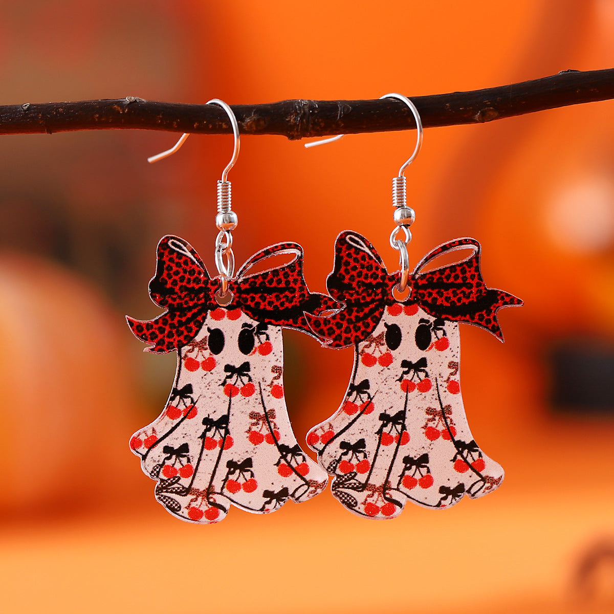 Wholesale Gothic  Leopard Print Bowknot Cherry Acrylic Earrings